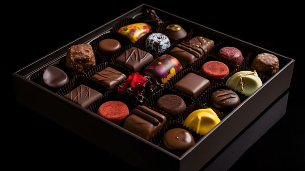 An exquisite box of chocolate truffles showcasing the diverse flavors shapes