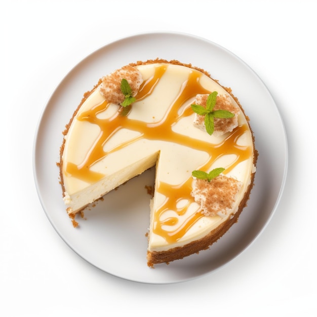 Exquisite Caramel Cheesecake With Mint Aerial View Realistic Rendering