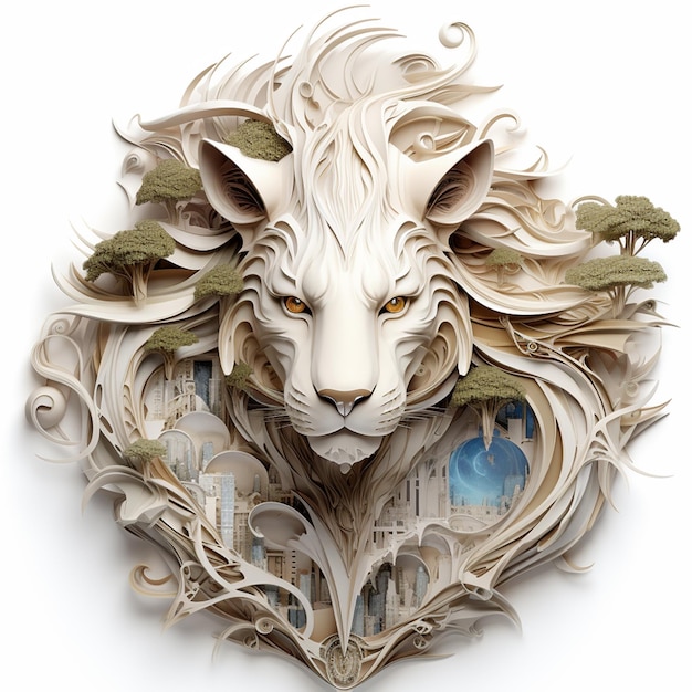 Exquisite Ceramic White Lion on white background clipart ai image