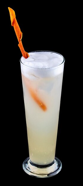 Exquisite cold cocktail with cinnamon and apple On dark background