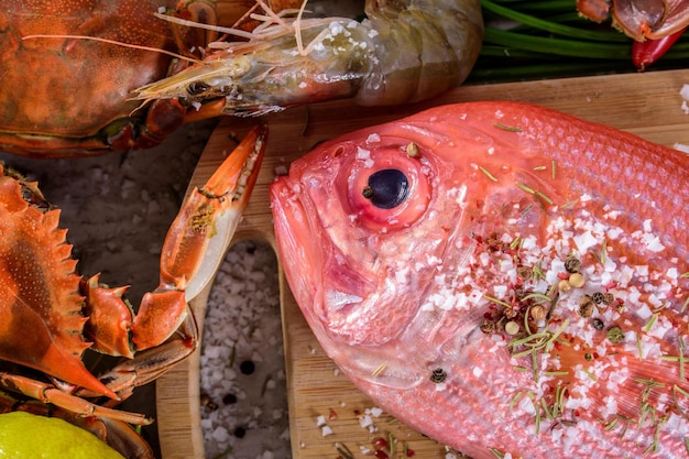 Exquisite Delights Fresh New Zealand Red Snapper fish and Crab Infused with Salt Spices in 4k