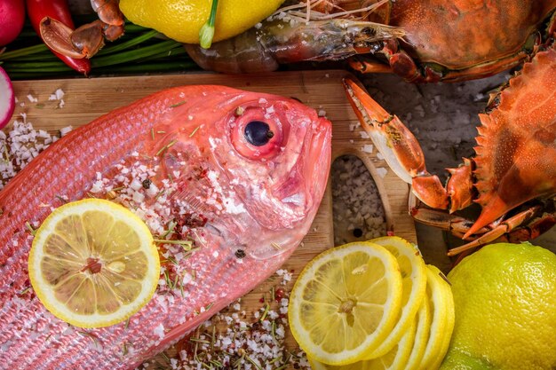 Exquisite Delights Fresh New Zealand Red Snapper fish and Crab Infused with Salt Spices in 4k