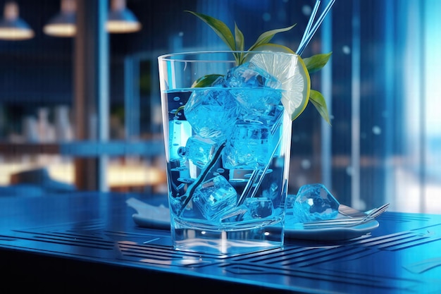 The exquisite elegance a generative ai's creation of blue fresh cocktails on an elegant table