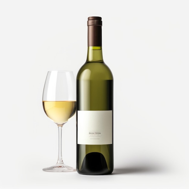 Photo exquisite elegance hd realistic closeup mockup of a bottle of white wine on white background