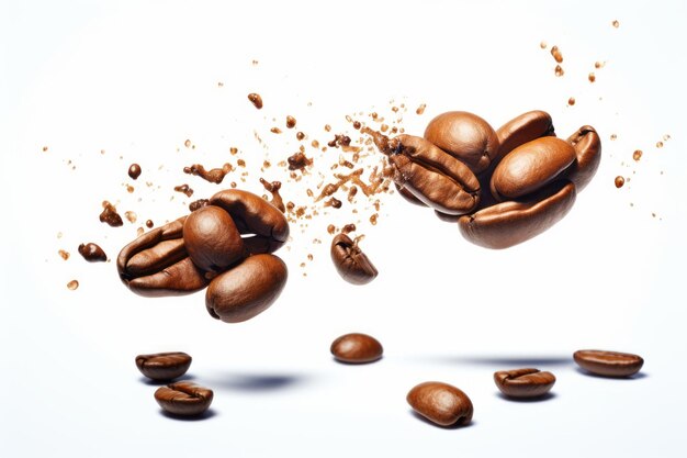 Photo exquisite encounter two coffee beans collide in air on white background ar 32