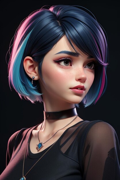 exquisite facial features cartoon anime blue purple hair beautiful girl avatar game character