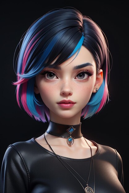 Exquisite facial features cartoon anime blue purple hair beautiful girl avatar game character