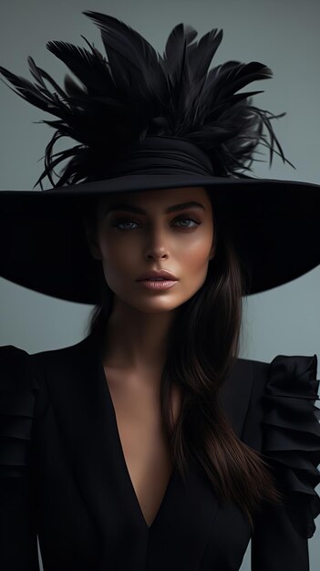 Photo exquisite fascinator hat with feathers worn by a female model at a royal function on dark backdrop generative ai