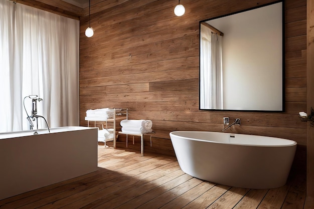 Exquisite finish under light wood in bathroom interior with sink and faucet