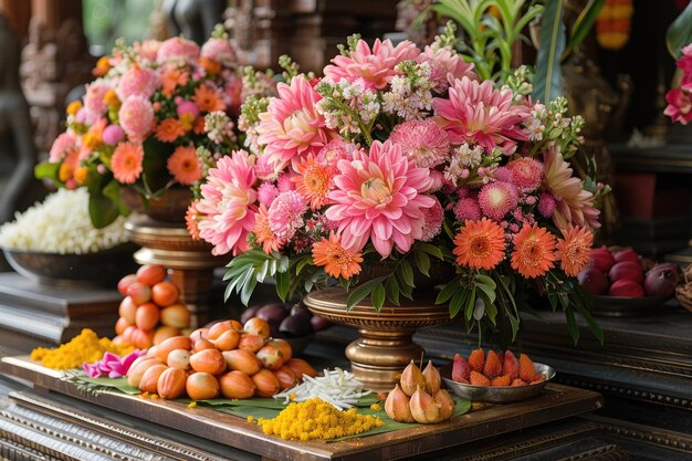 Photo exquisite floral arrangement symbolizing prosperity and abundance for vishu