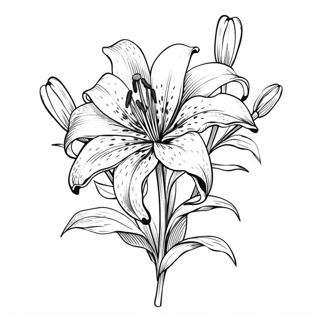 Photo exquisite floral illustrations lily amaryllis and magnolia drawings