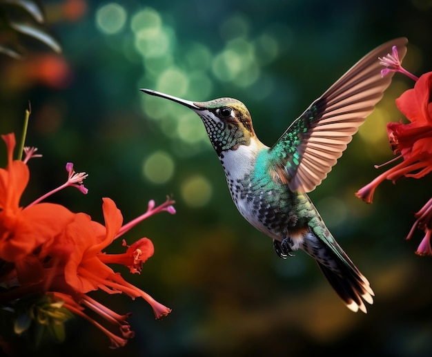 Exquisite Hummingbird in a Tropical Garden Generative AI