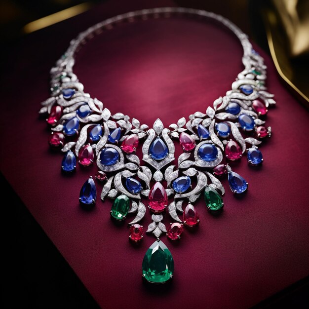 Premium AI Image  Exquisite Jewelry Collection with Vibrant Gemstones 