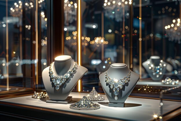 Exquisite jewelry sparkling in a display case octa