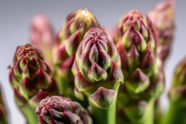 Exquisite Macro Raw Asparagus Tips Revealing Intricate Details and Vibrant Green Hues