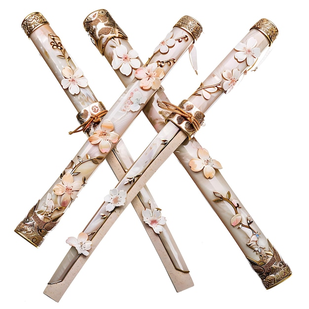 Photo exquisite nacre inlaid nunchaku adorned with cherry blossoms game asset 3d isolated design concept