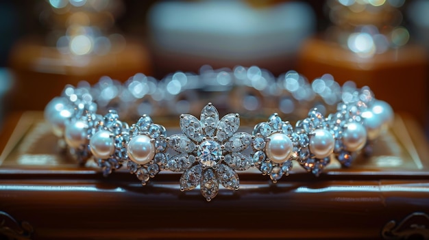 Exquisite pearl and diamond bracelet closeup