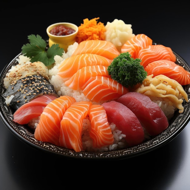 Exquisite plate of sushi with vibrant colors and fresh ingredients