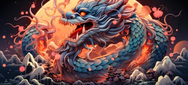 An exquisite poster with a red and purple dragon a magnificent art of a mythical creature