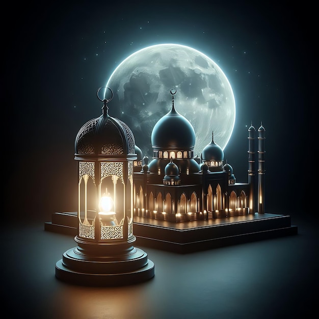 Прекрасные сцены Рамадана и Ида Исламские фонари Мечети и фейерверки