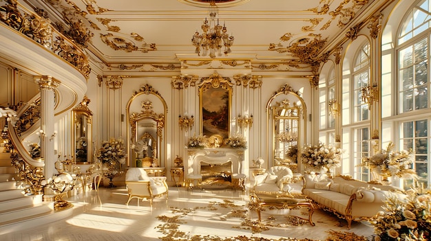 Photo exquisite russian palace interior with intricate golden details symbolizing the rich cultural heritage and aristocratic beauty