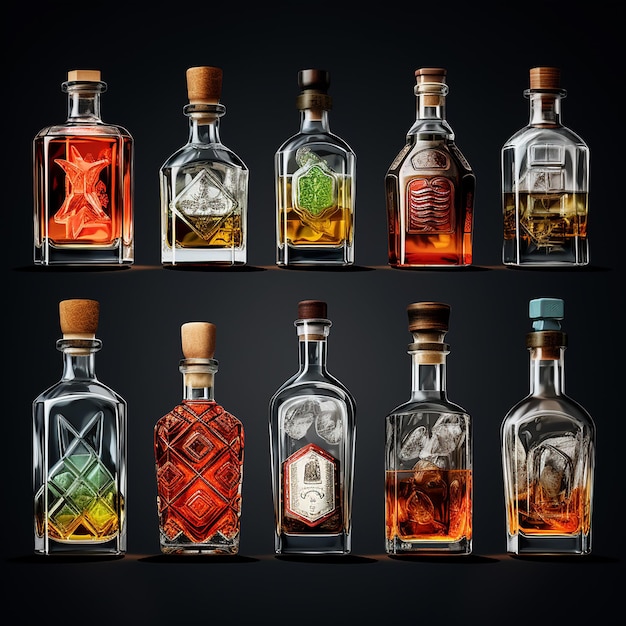 Photo exquisite selection of distilled spirits premium alcohol bottles