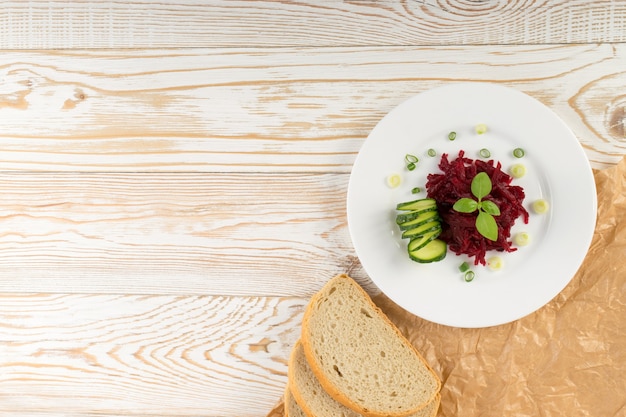 Exquisite Serving Restaurant Plate of Grated Pickled Beet Root Salad