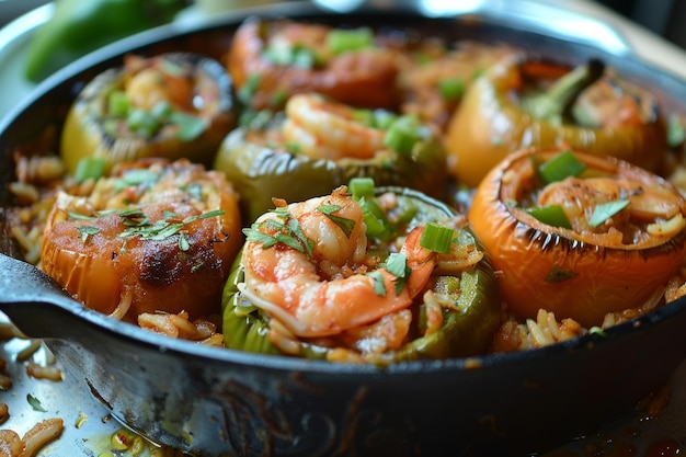 Exquisite Shrimp and Crab Legs Stuffed Peppers Recipe with Rice