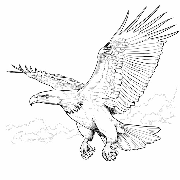 Photo exquisite side view realistic eagle in flight coloring book page for adults