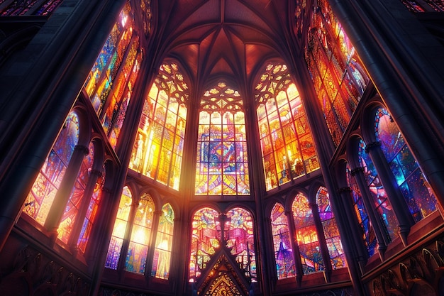 Exquisite stained glass window in a cathedral