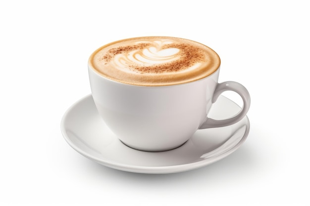 絶妙な白いセラミックカップ 熱いコーヒー カプチーノのクリッピングパスの 完璧な隔離された背景