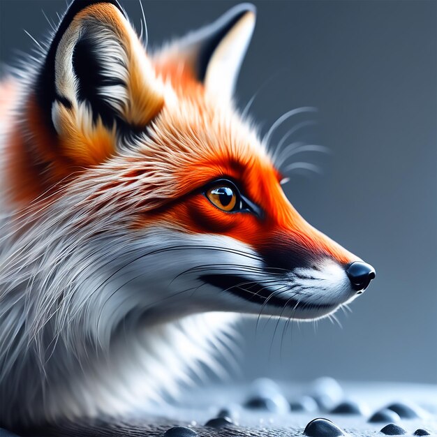 Photo exquisitely drawn precious black pencil animalization red fox clear painting top quality prefer