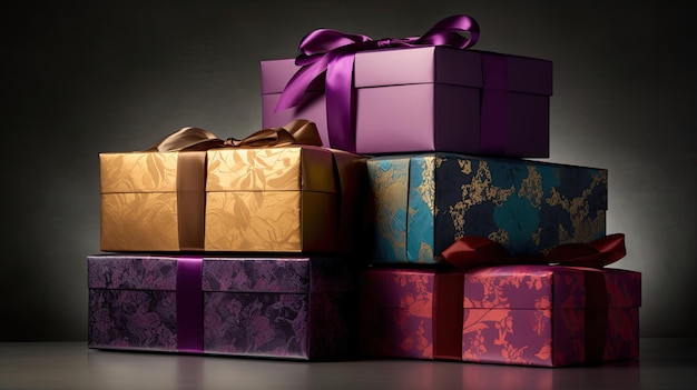 Exquisitely Wrapped Gift Boxes in Vibrant Studio Setting