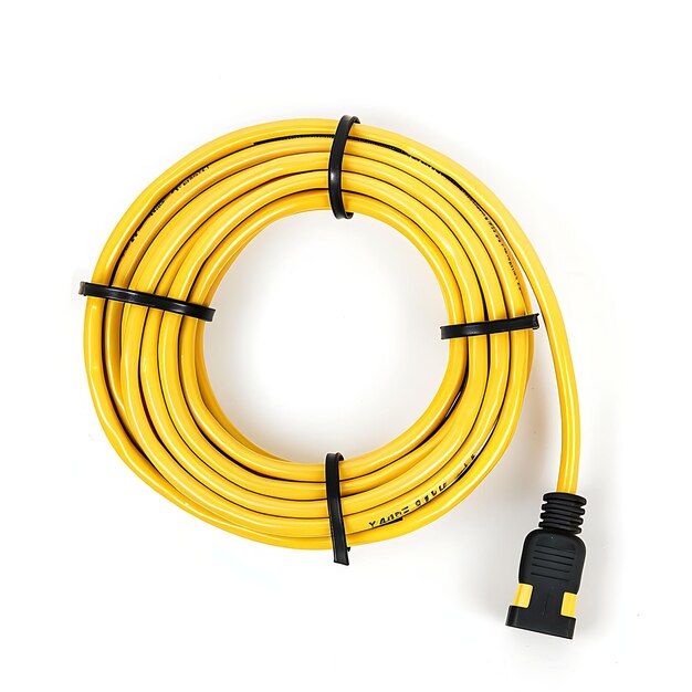 Extension Cord With Yellow Plastic Cover and Black Color a T Isolated Clean Blank BG Items Design