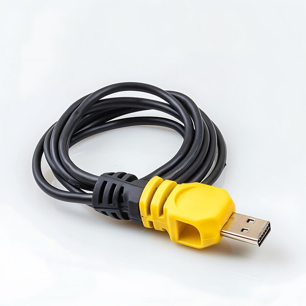 Extension Cord With Yellow Plastic Cover and Black Color a T Isolated Clean Blank BG Items Design