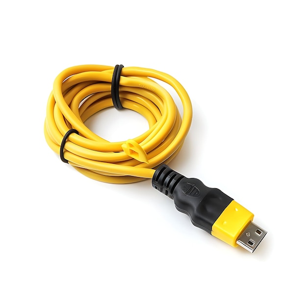 Extension Cord With Yellow Plastic Cover and Black Color a T Isolated Clean Blank BG Items Design