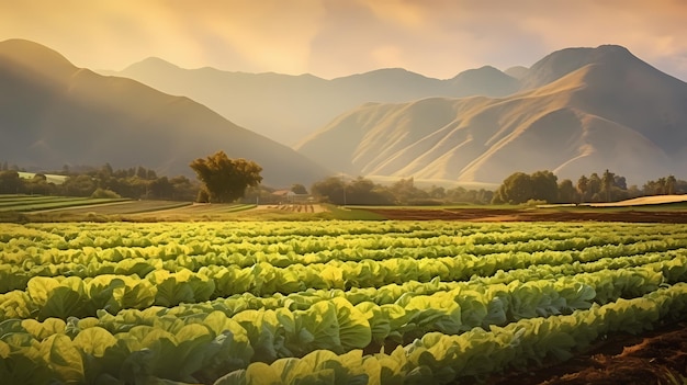 Extensive field grown with lettuce Generative AI