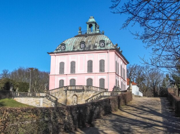 Exterior of building against clear blue sky