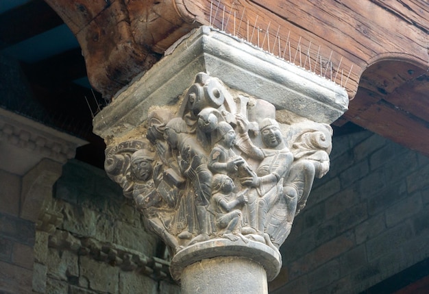 Exterior capital of the Romanesque cathedral of San Pedro de Jaca Spain