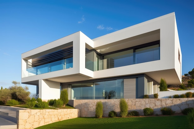 Exterior of contemporary mediterranean house with sleek and modern lines created with generative ai