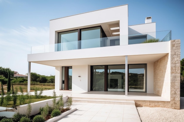 Exterior of contemporary mediterranean house with sleek and modern lines created with generative ai