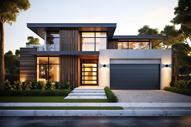 Photo exterior front facade of new modern australian style home residential architecture