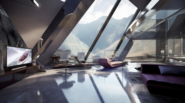 Exterior of a futuristic home constructed in an Alpine Gorge GENERATE AI