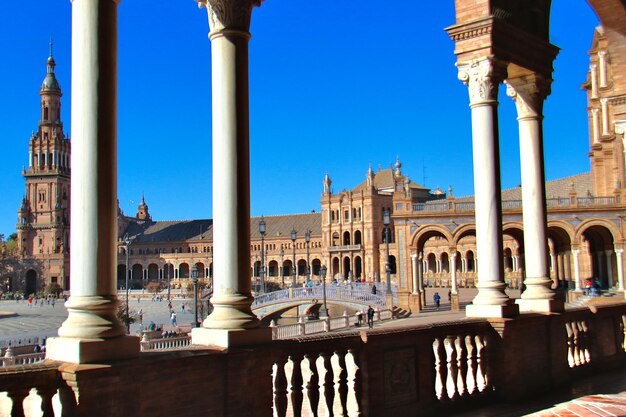 Exterior of historic building against clear blue sky