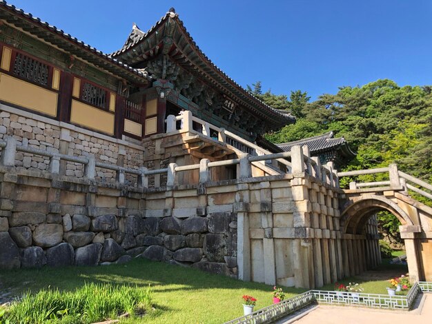 Photo exterior of historic building against clear sky in south korea