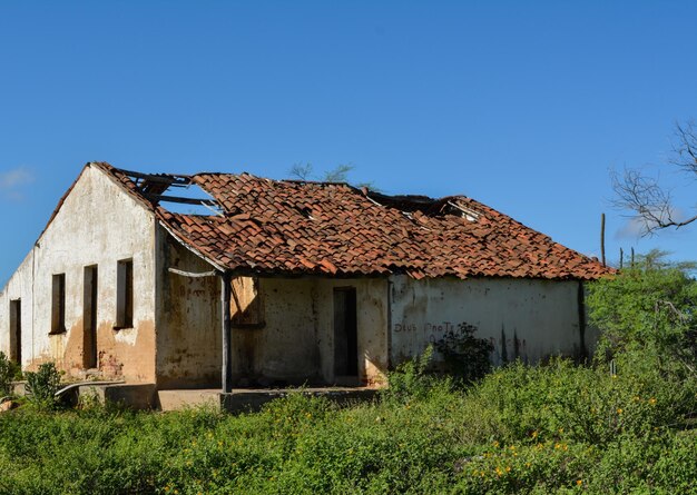 Exterior of house against clear blue sky