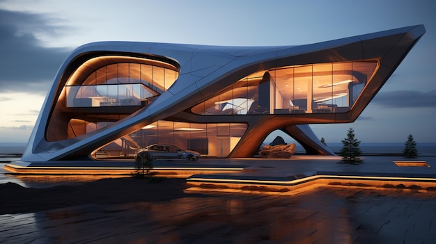 exterior house facade modern simplist fractal futuristic facade design