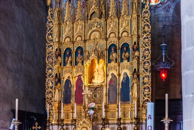 Exterior of illuminated building at temple