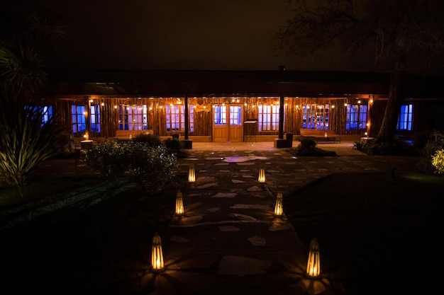 Exterior of illuminated house at night