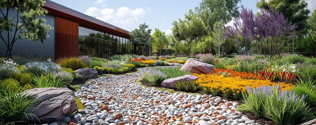 Exterior Landscape Designs With Rain Gardens Wallpaper